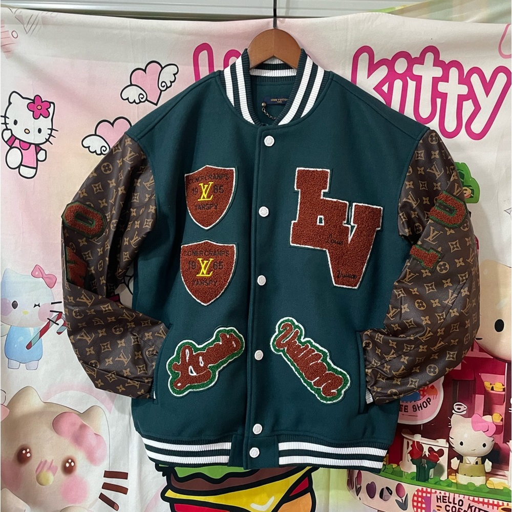 Louis Vuitton Teal Green and Brown Monogram Varsity Jacket